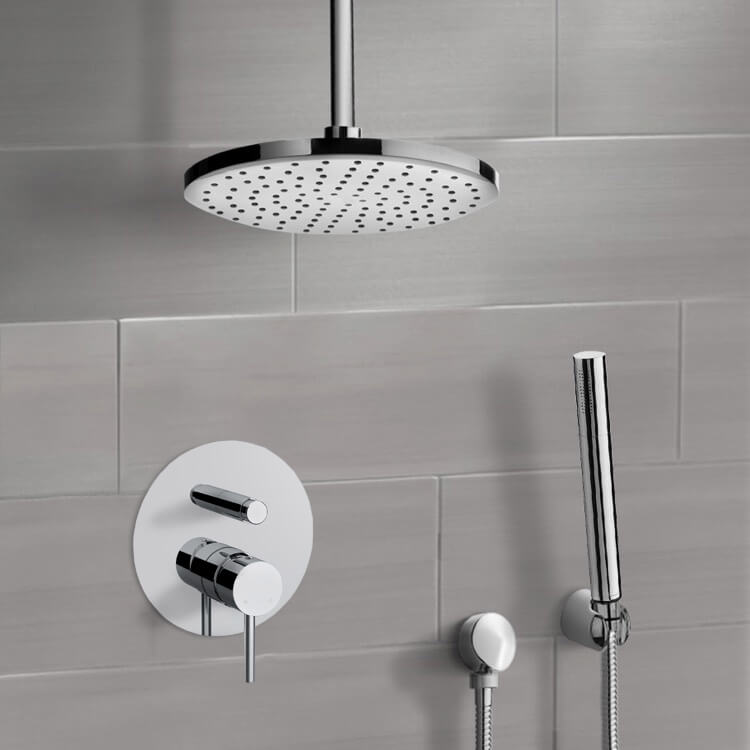 Remer SFH65-8 Chrome Shower System With 8 Inch Rain Ceiling Shower Head and Hand Shower